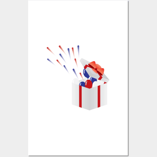 Blue, Red, White Balloons and Fireworks Posters and Art